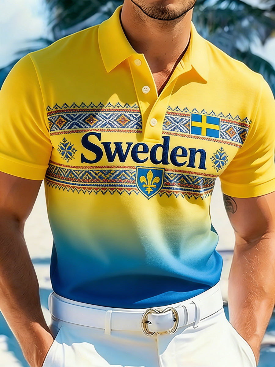 Mäns etnisk-stil tryckt polo skjjorta