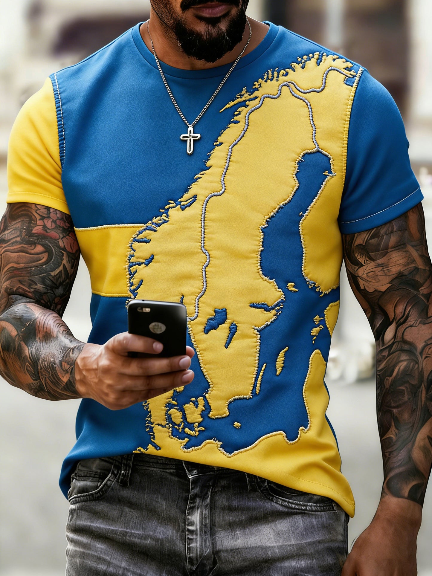 Herrtröja med tryck till minne av den svenska midsommarfesten