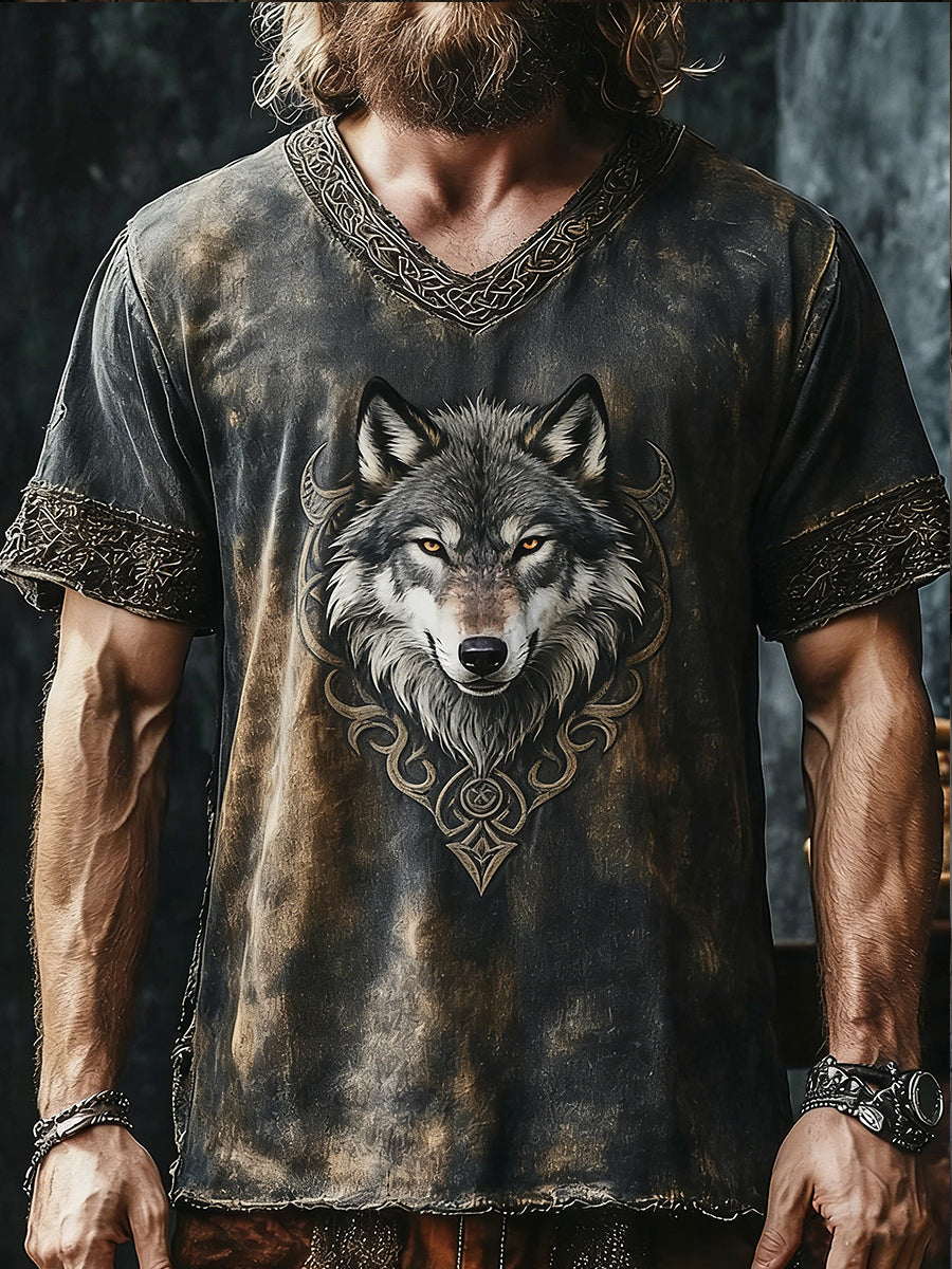 Vikingakonst tryckt vintage mode löst kortärmat t-shirt