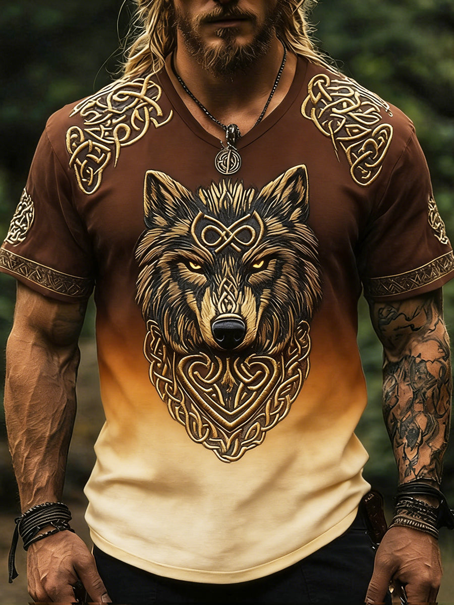 Vikingakonst tryckt vintage mode löst kortärmat t-shirt