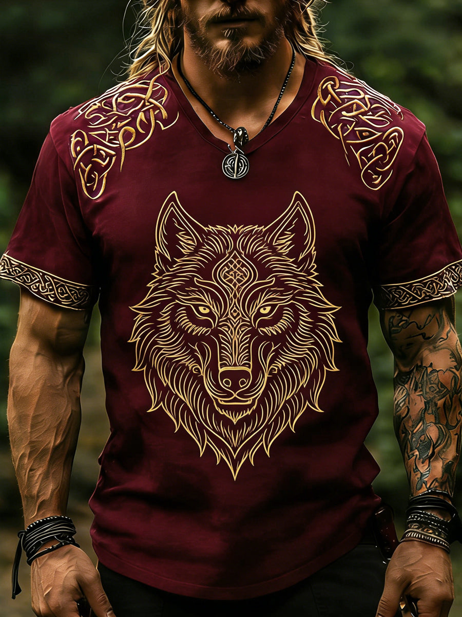 Vikingakonst tryckt vintage mode löst kortärmat t-shirt