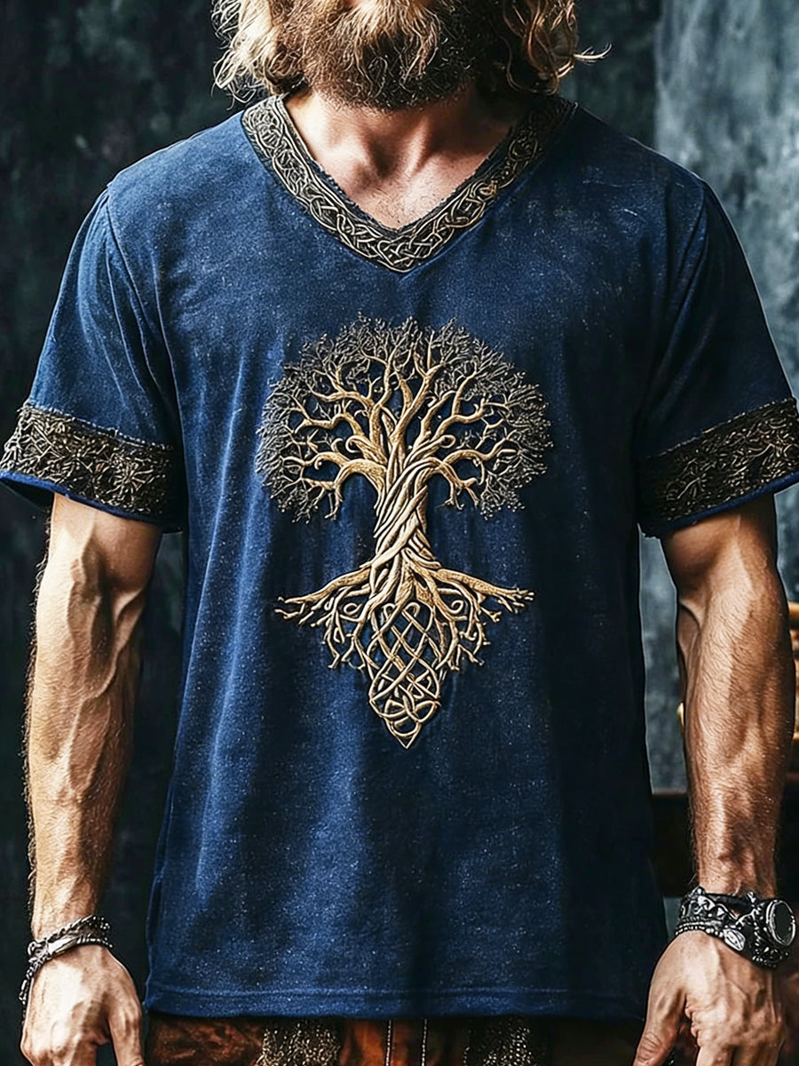 Vikingakonst tryckt vintage mode löst kortärmat t-shirt
