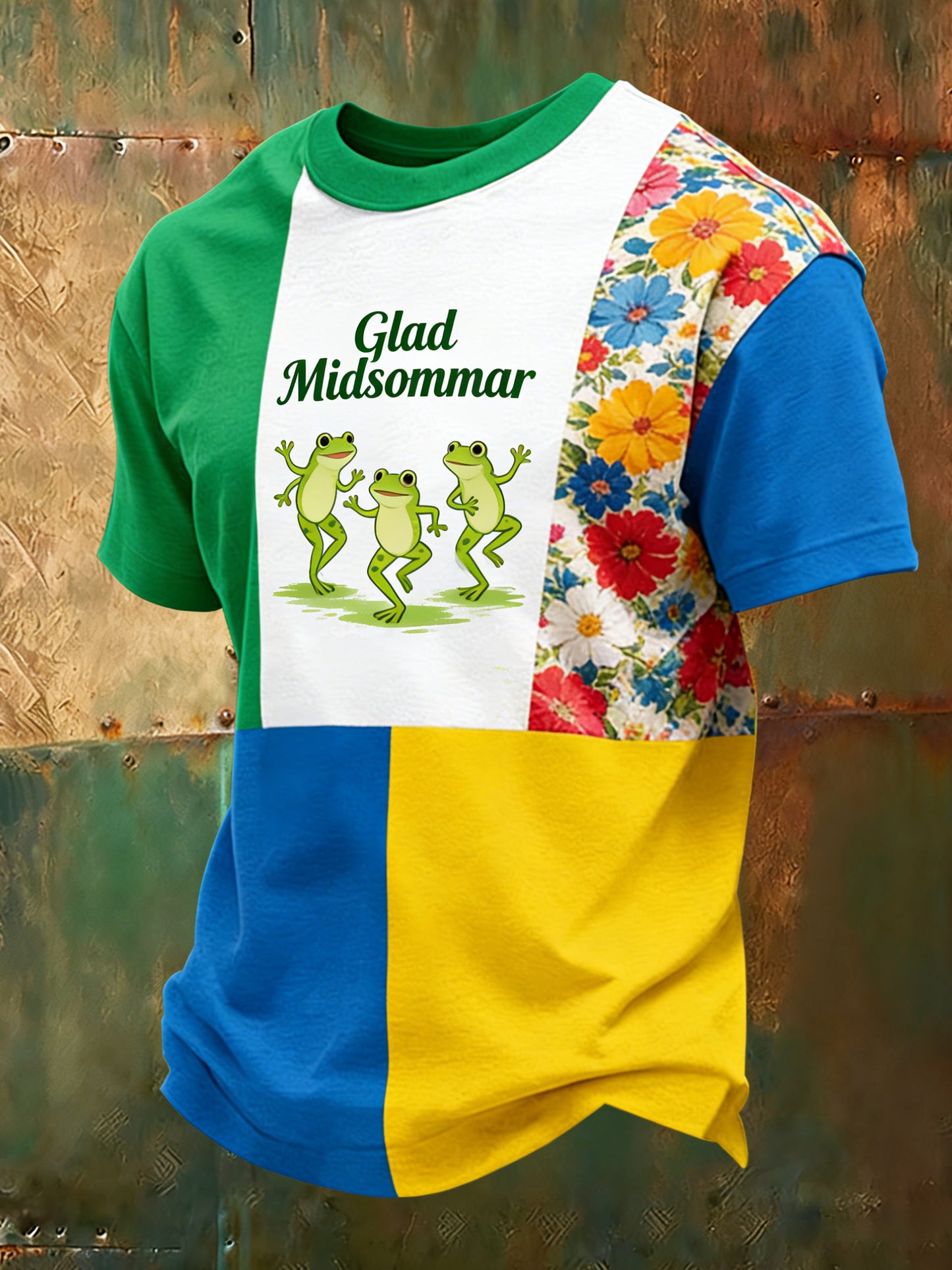 Herrtröja med konstprint som hyllar den svenska midsommardagen och nationaldagen