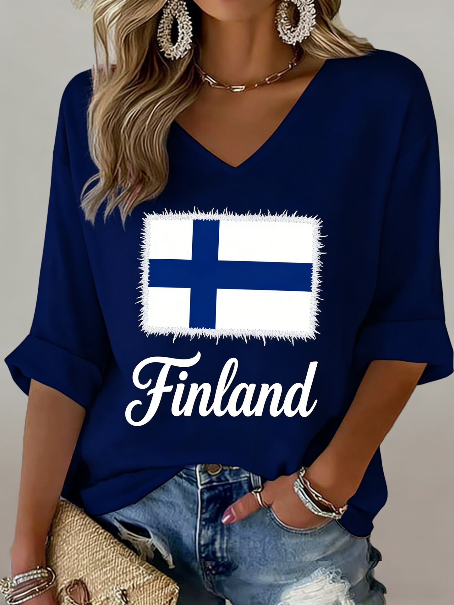 Kvinnors finska flaggfärgschema Konst Skriv ut T-shirt