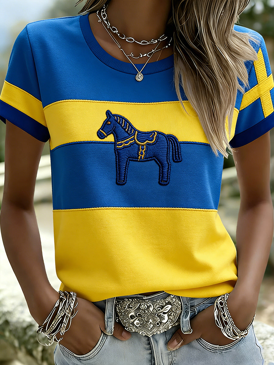 Retro svensk konsttryck avslappnad t-shirt