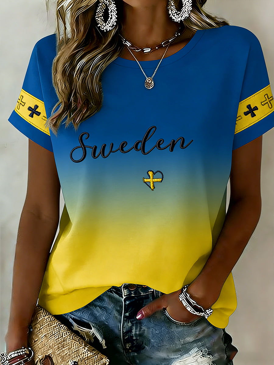 Retro svensk konsttryck avslappnad t-shirt