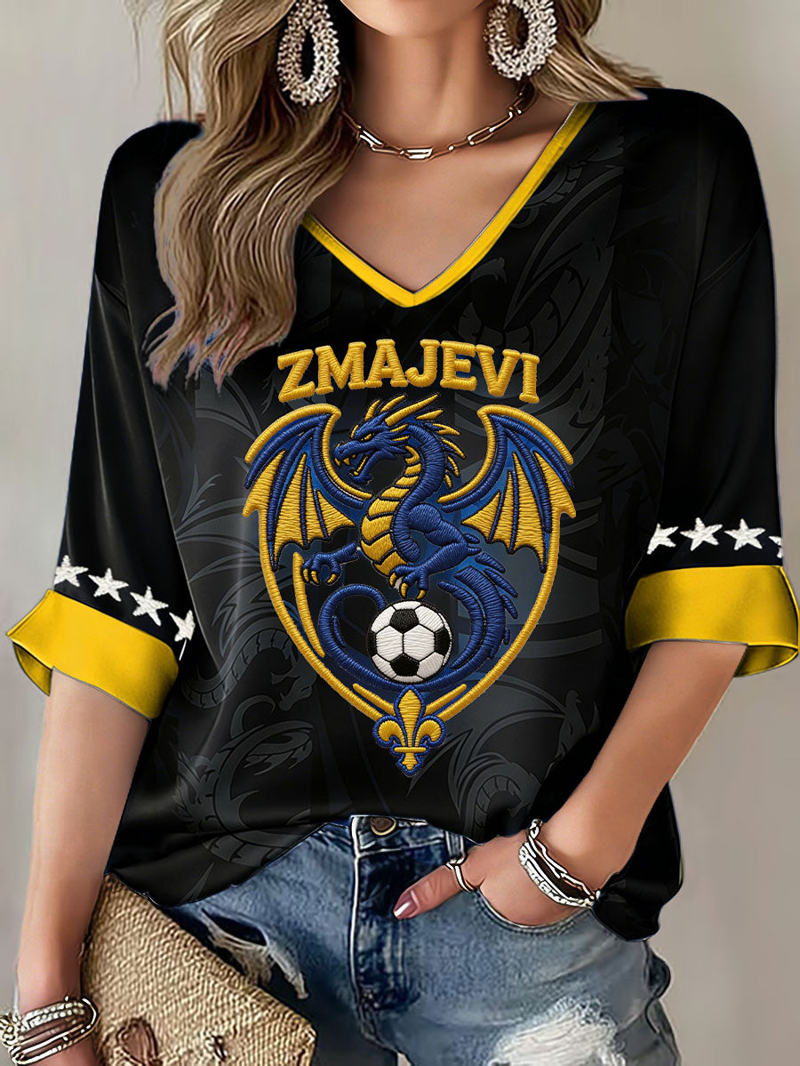 Kvinnors Bosnien ZMAJEVI fotboll älskare tryckt T-shirt