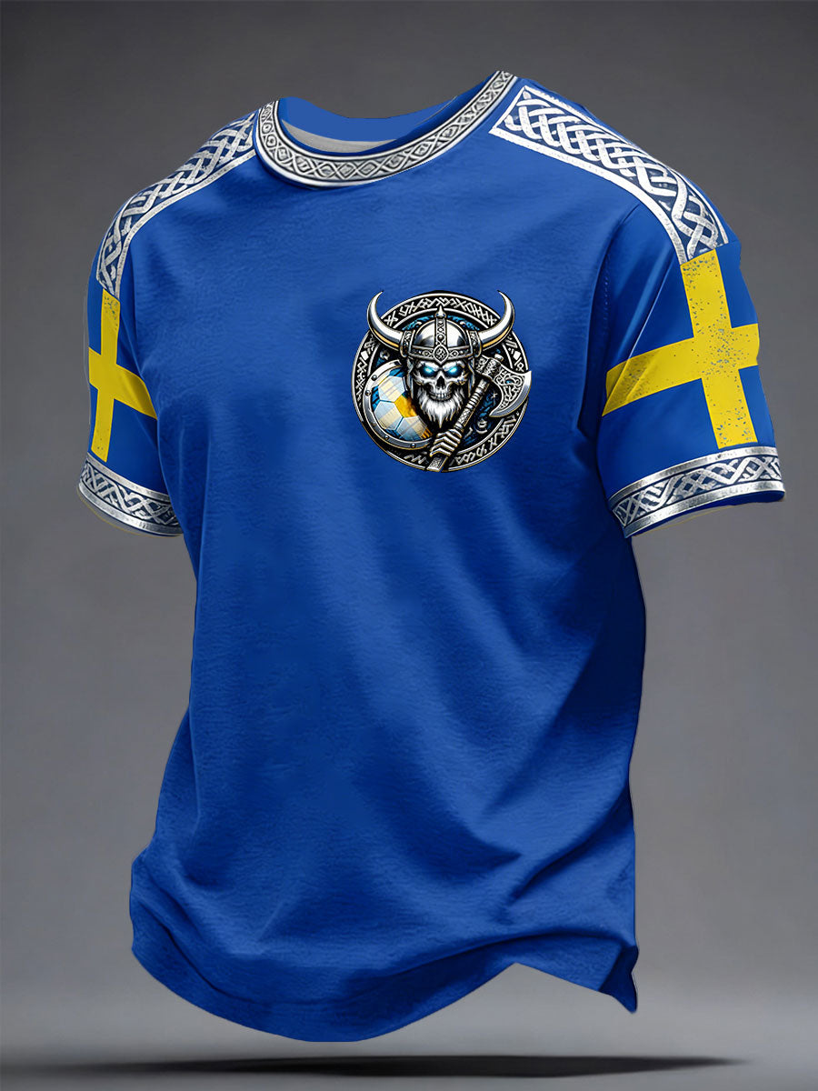 Mäns Sverige Viking Style Fotboll Lover Tryckt T-shirt