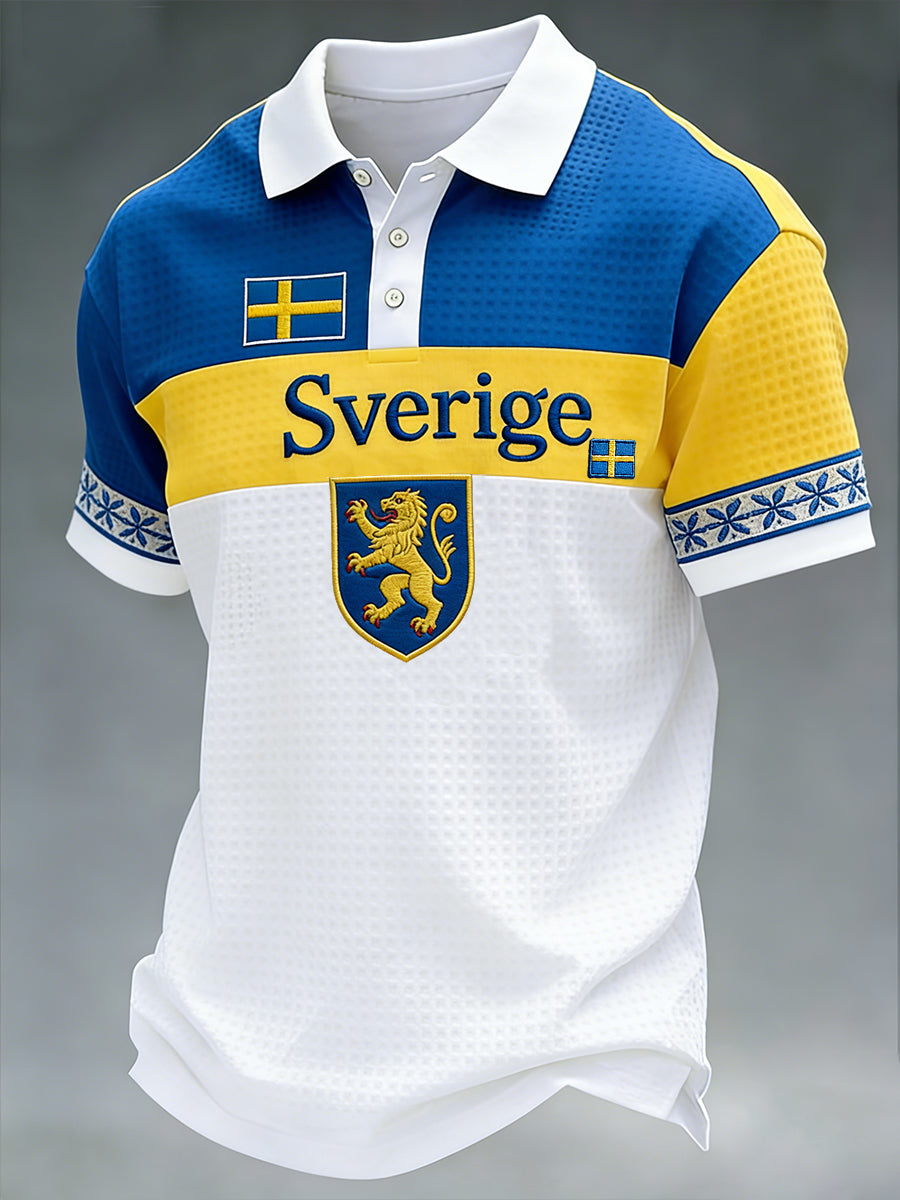Retro svensk konststilstryck avslappnad polotröja