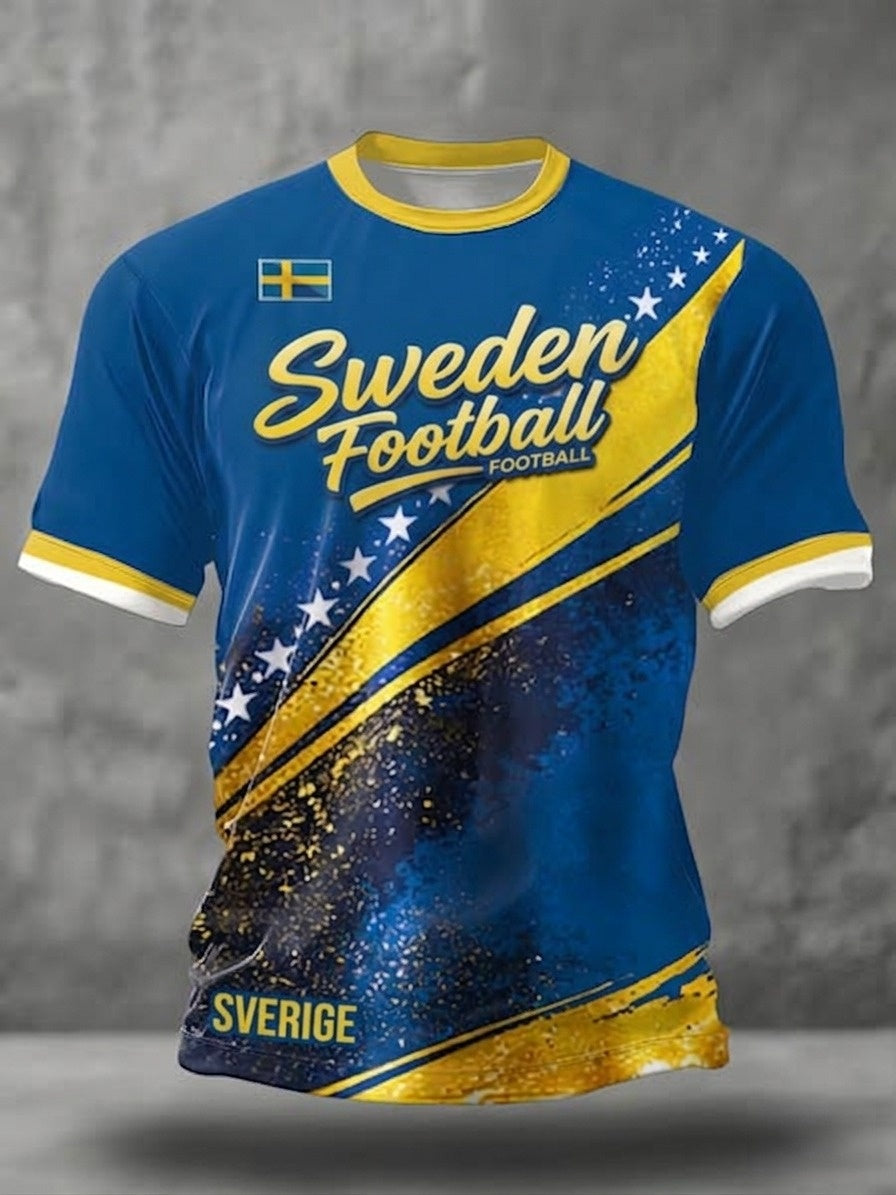 Retro Viking Swedish Fotbollsflaggbricka Casual Short-Shirt