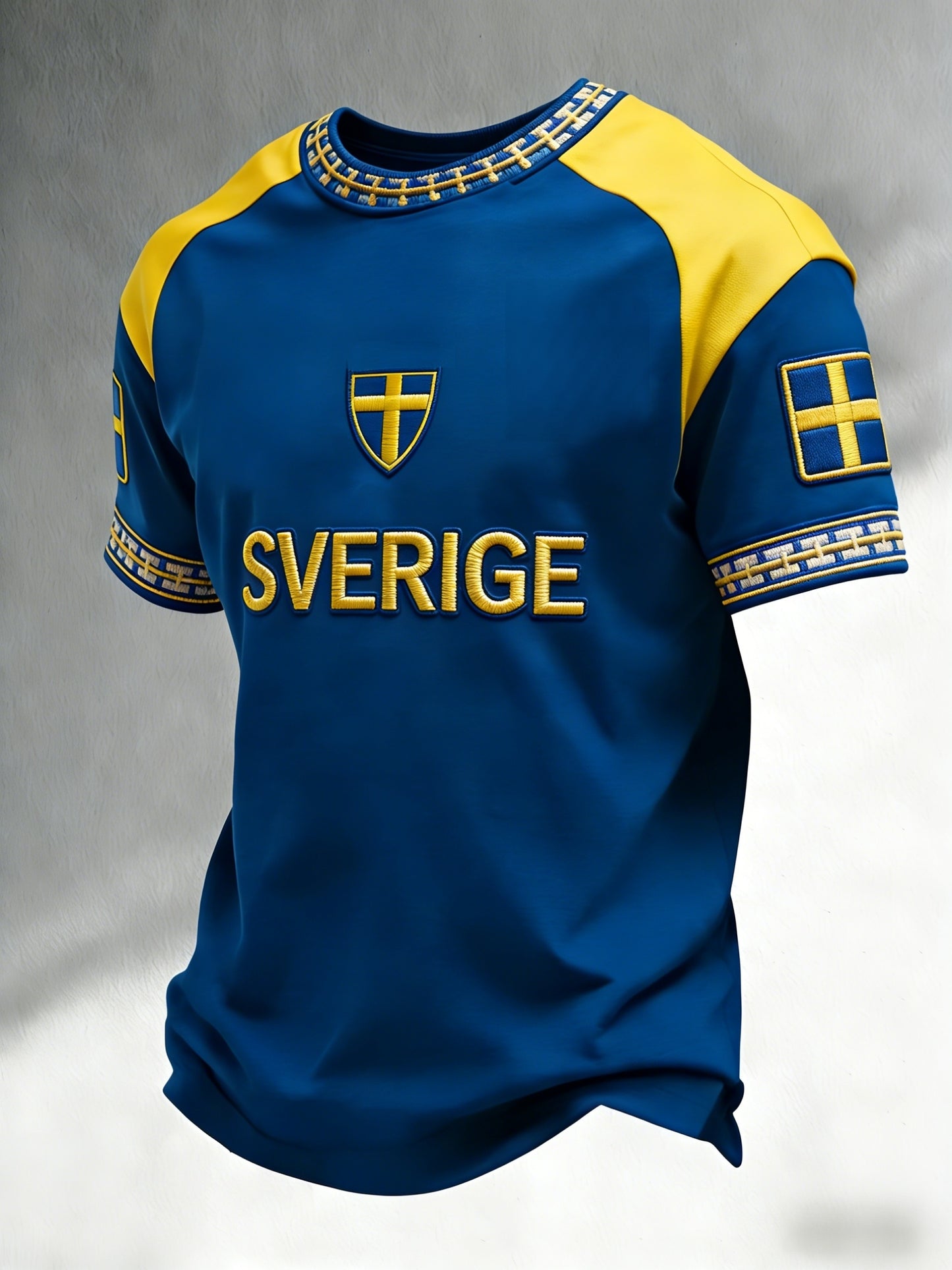 Retro viking svensk fotbollsflagga emblem ledig t-shirt med korta ärmarna