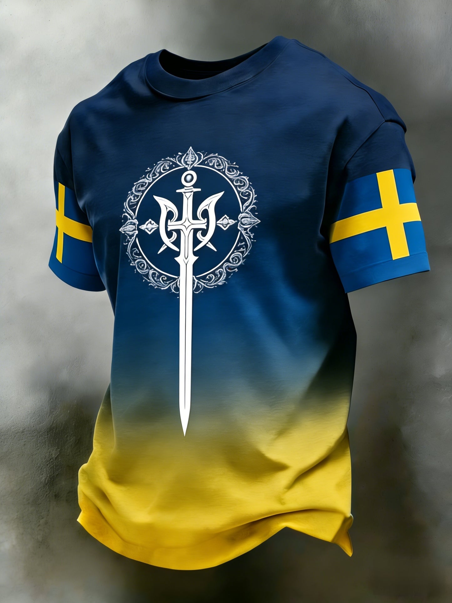 Retro viking svensk flagga märke avslappnad sportig kortärmad t-shirt
