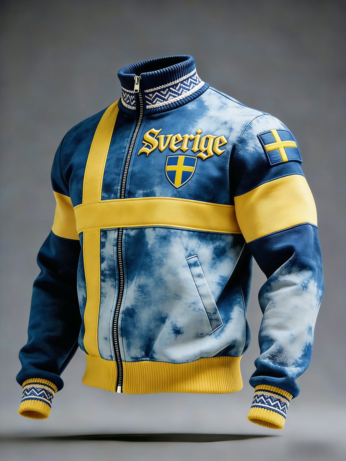 Retro viking svensk flaggmärke avslappnad sportig jacka med ståkrage
