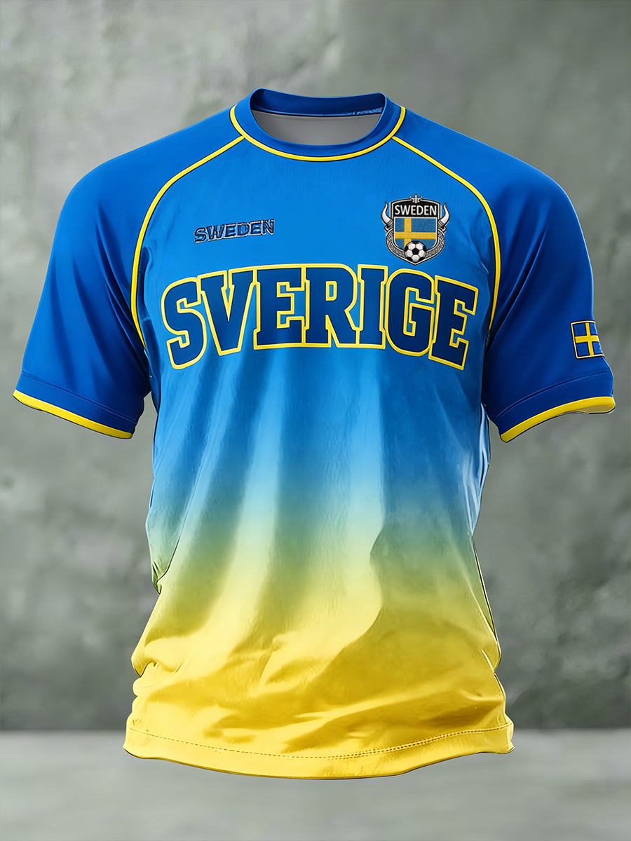 Mäns Raglan T-shirt med fotbolls-tema gradient designad