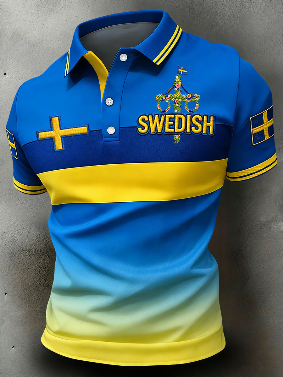 Retro Svenska midsommarrändigt Casual Polo tröj