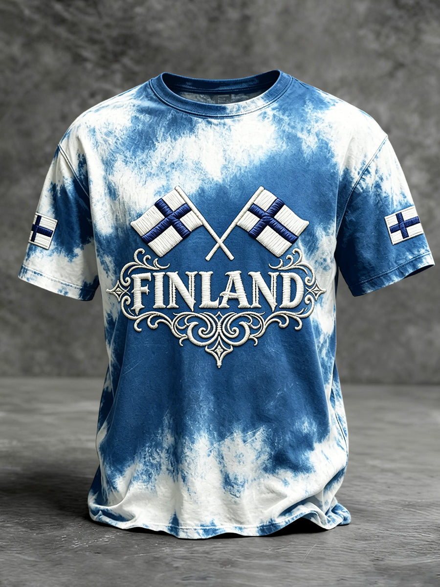 Mäns finska Vintage Print Casual T-shirt