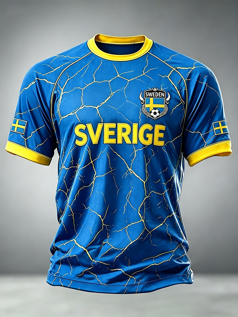 Mäns fotboll-temade Raglan ärm T-shirt med issprack mönster