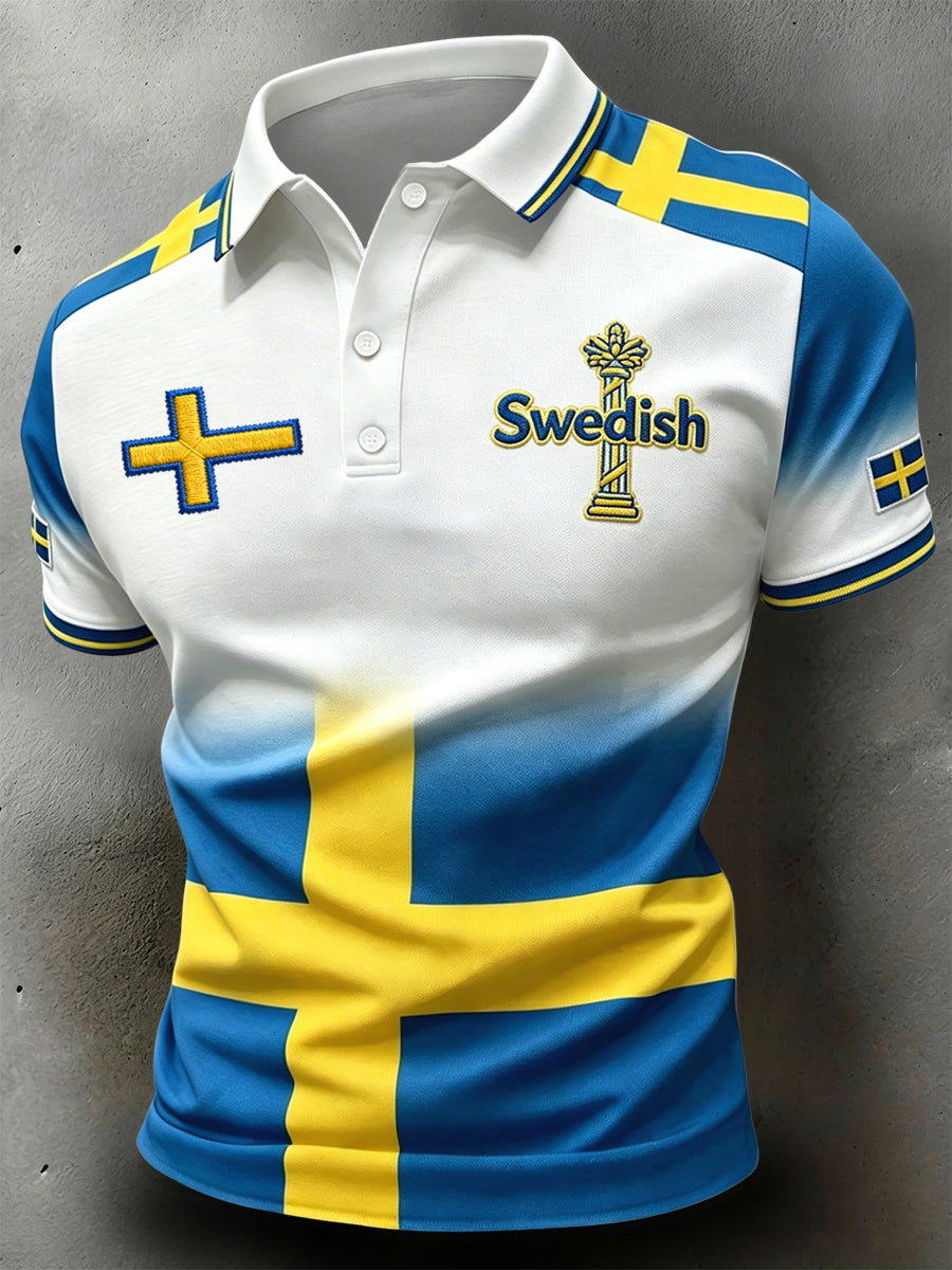 Retro svensk midsommar-lapptäcke gradient avslappnad polotröja