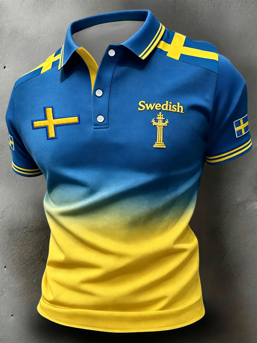 Retro Svenska Midsommar Gradient Patchwork Art Polo Skjorta