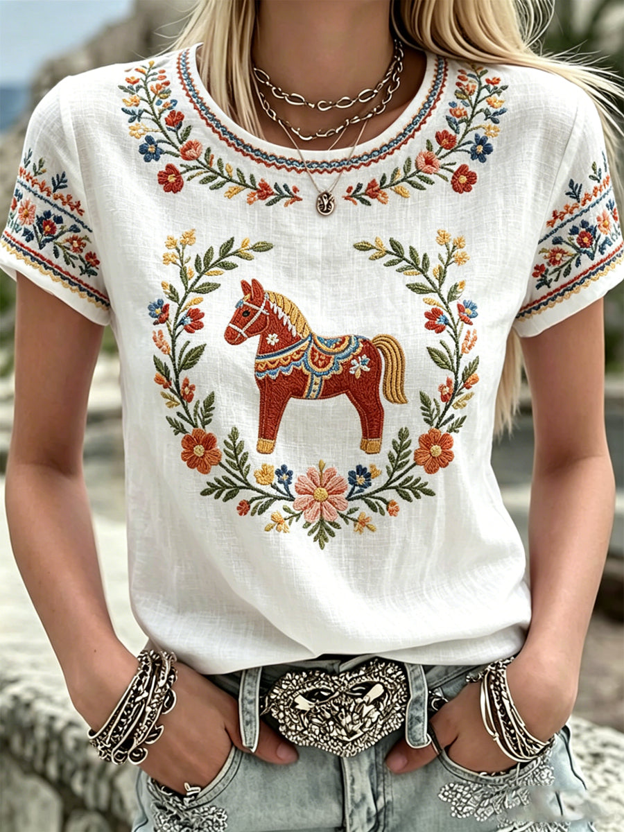 Damsommarblomsterprint avslappnad t-shirt