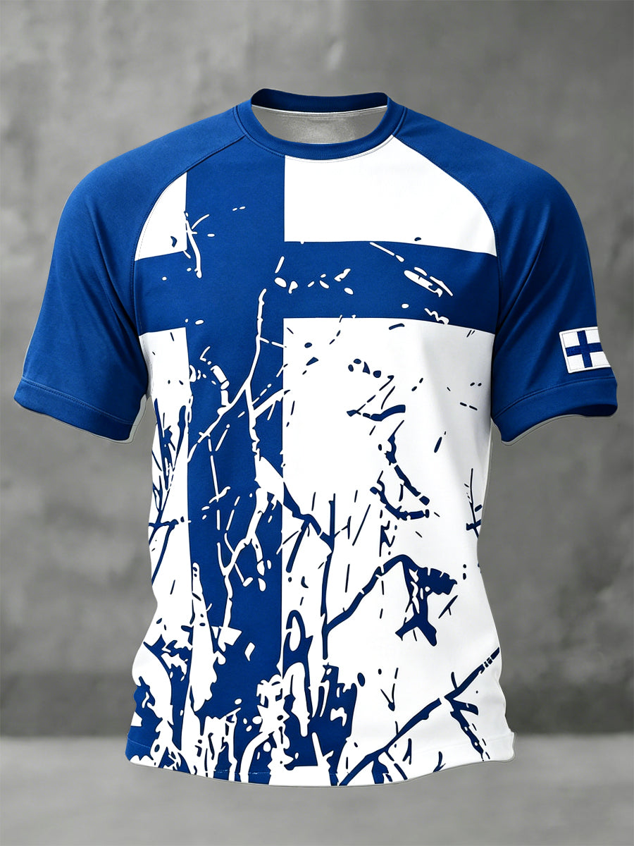 Mäns finska flagga Skriv ut Casual Drop-Sholder T-shirt