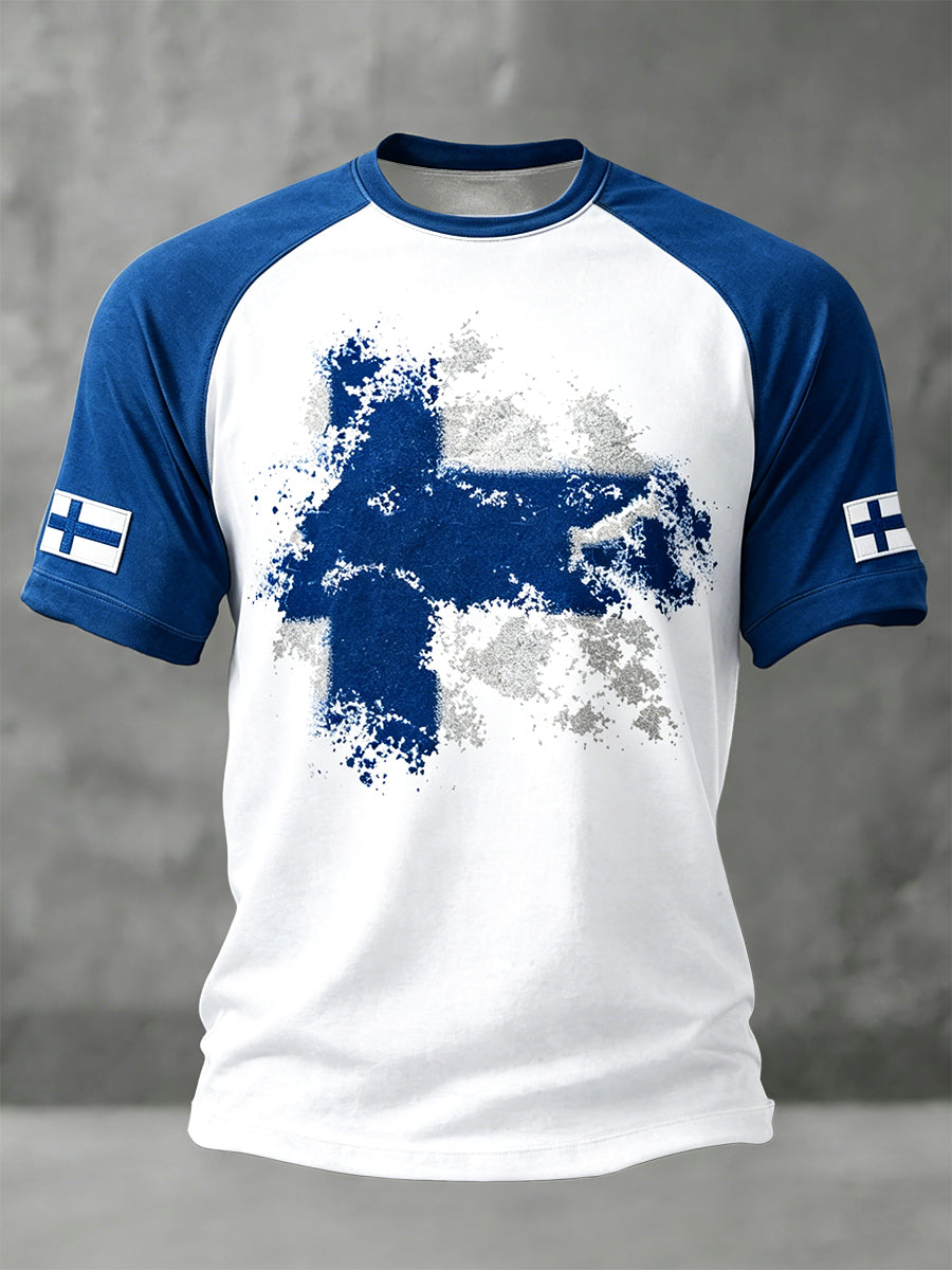 Mäns finska flagga Lappverk Print Casual Drop-Shulder T-shirt