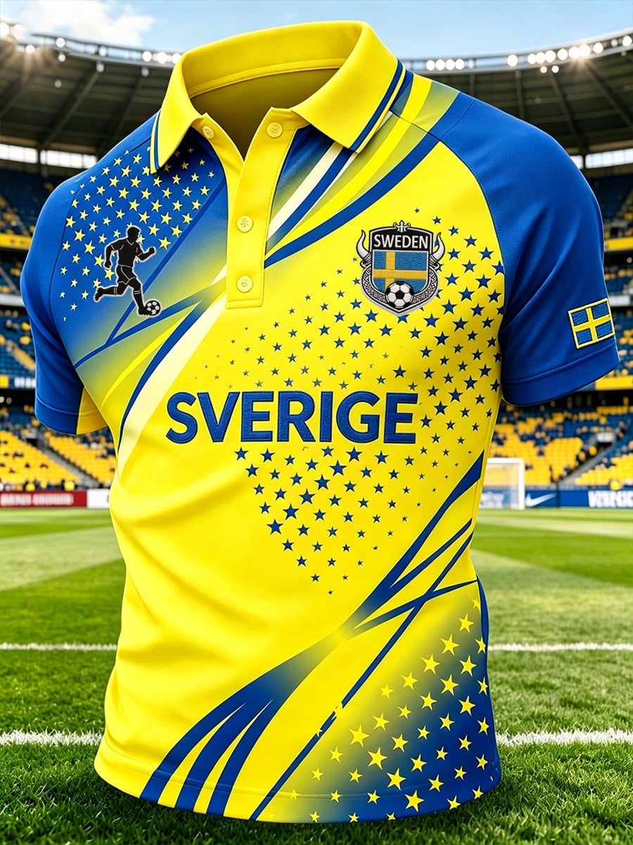 Mäns fotboll-tema färg utskrift Raglan ärm Polo tröj