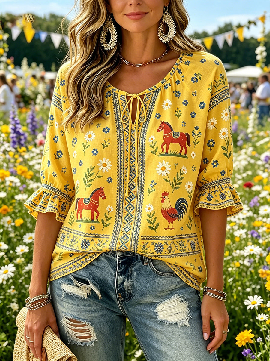 Dammtröja med midsommarmotiv och v-ringning