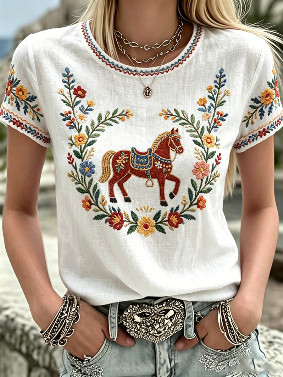 Damsommarblomsterprint avslappnad t-shirt