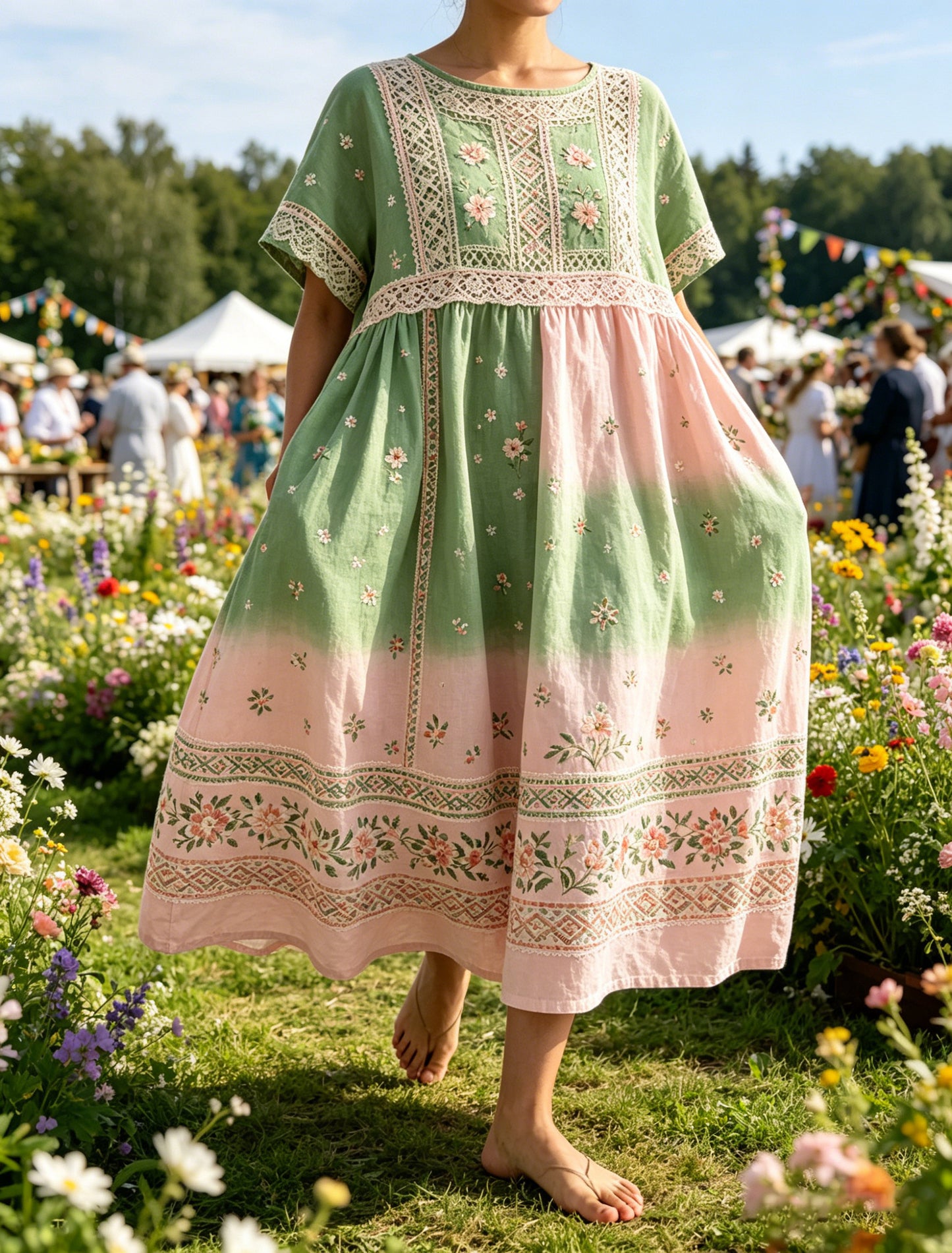 Damer Svensk midsommarfest minneskonsttryck maxiklänning