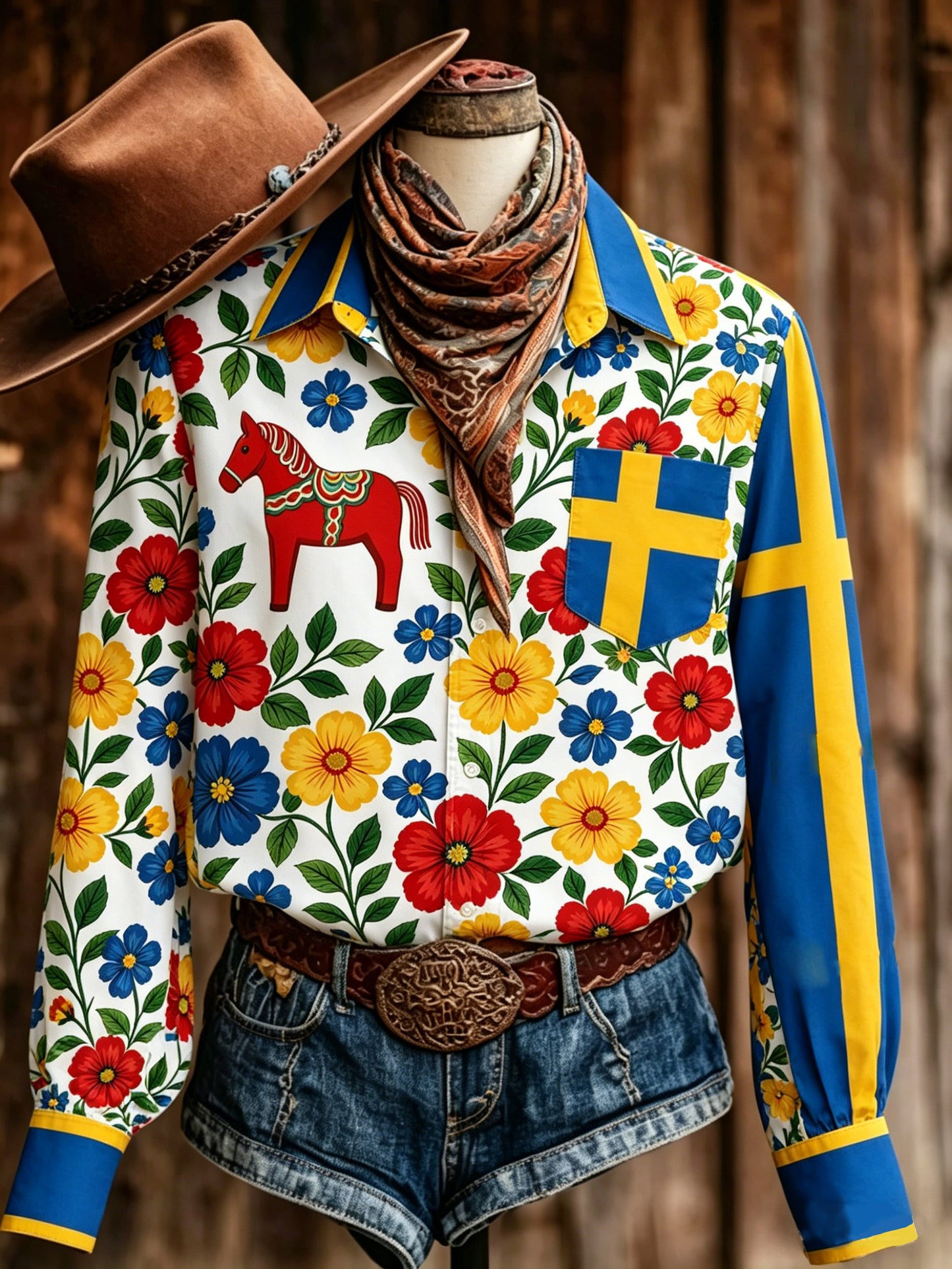 Kvinnors svenska midsommarfestival minneskonst Skriv ut långärmad skjorta