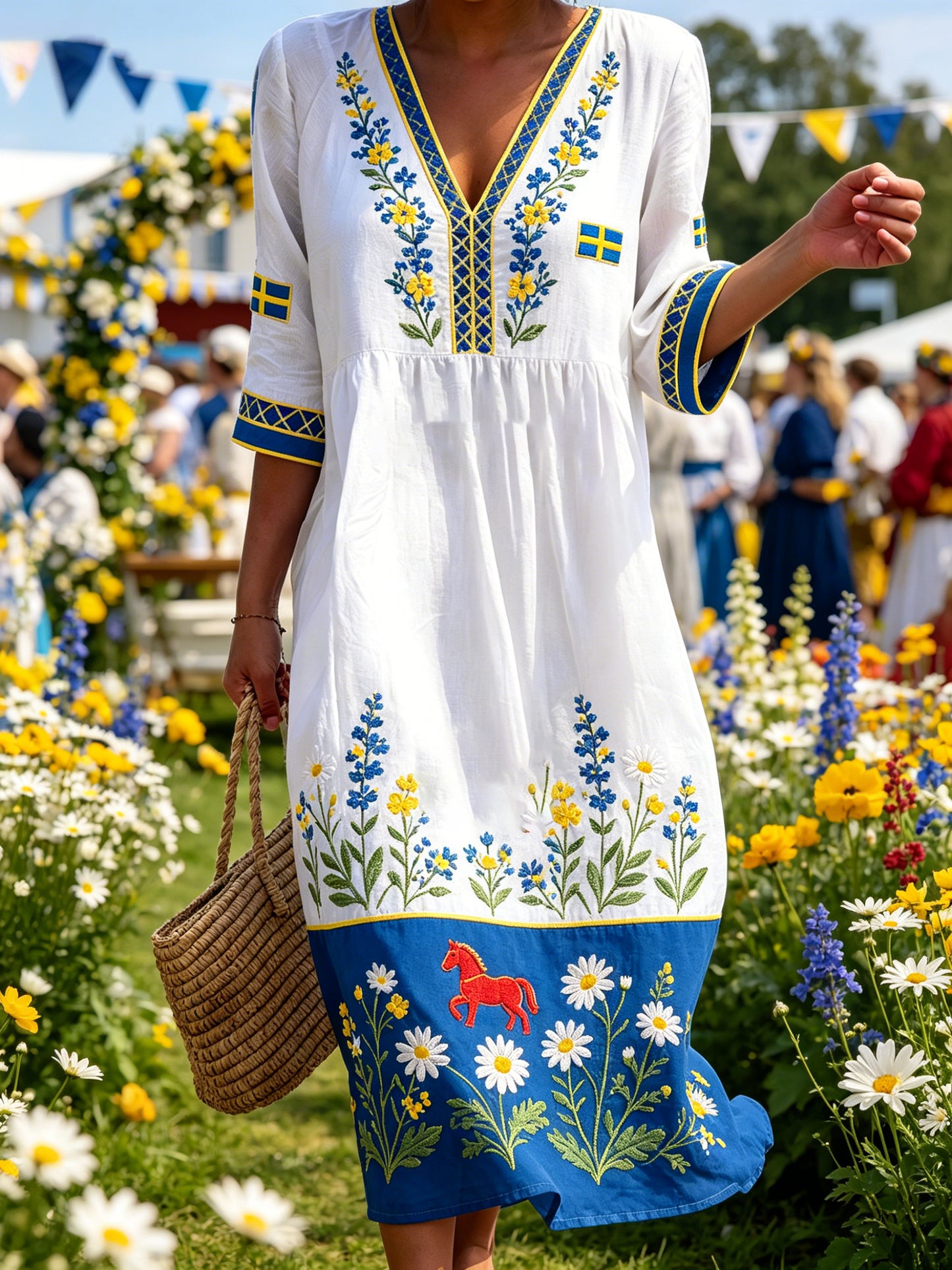 Kvinnor midsommar Floral Print klänning