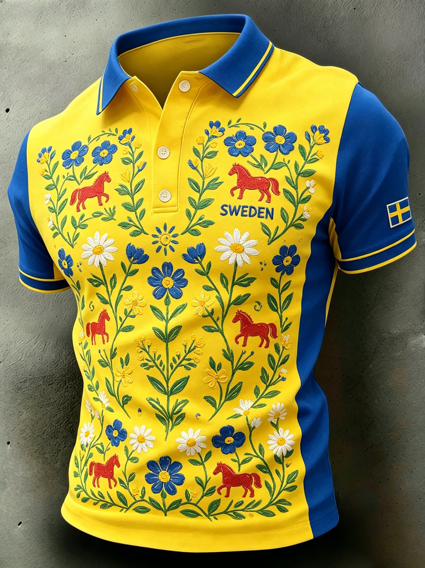 Herrpolskjorta med midsommarblommönster