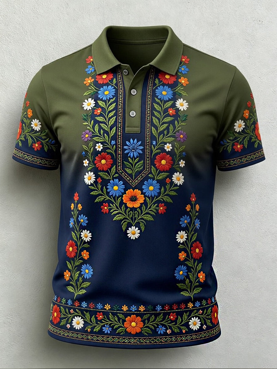 Retro midsommarfest konsttryck avslappnad polotröja