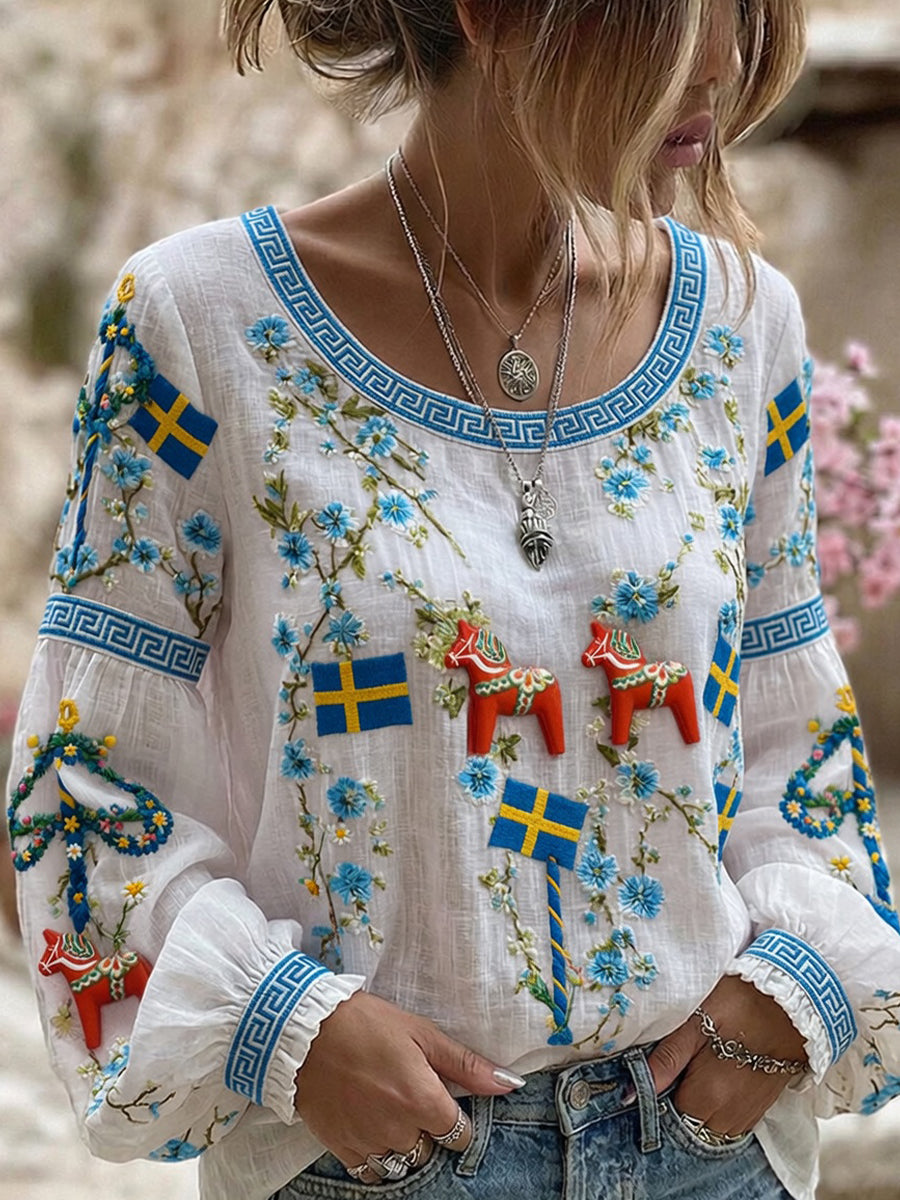 Retro midsommarfest konsttryck avslappnad topp
