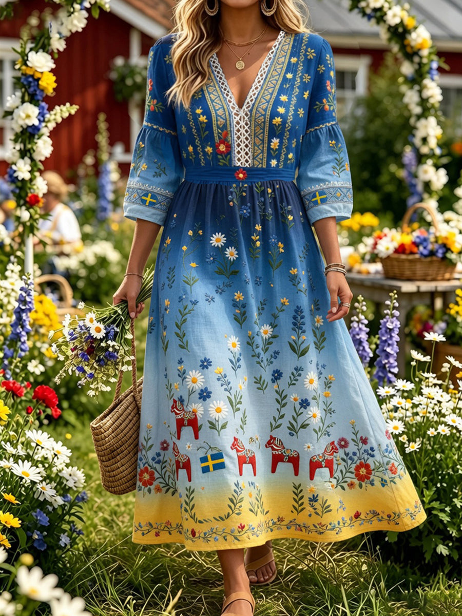 Retro midsommarfest konsttryck avslappnad klänning