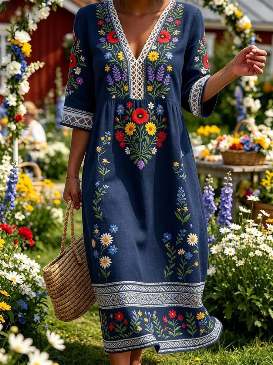 Retro midsommarfest konsttryck avslappnad klänning