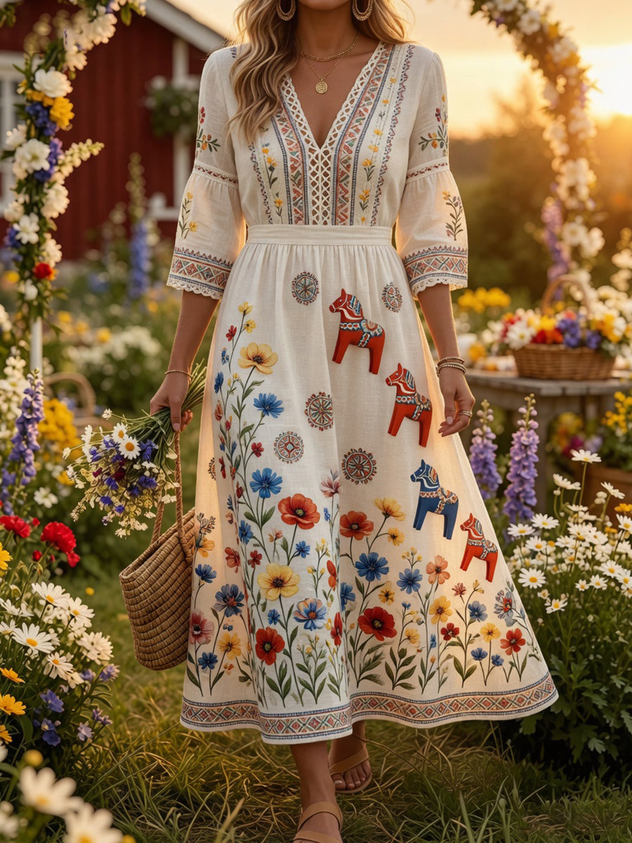 Retro midsommarfest konsttryck avslappnad klänning