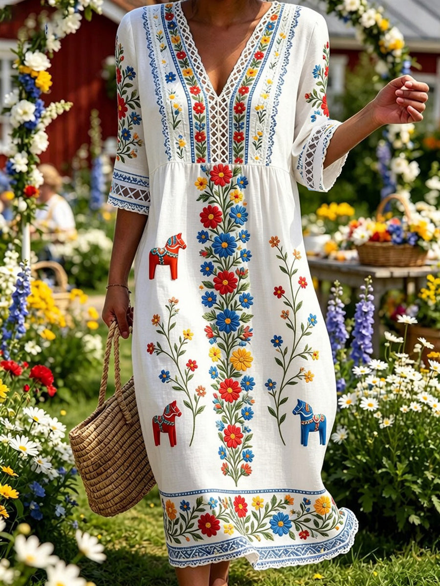 Retro midsommarfest konsttryck avslappnad klänning