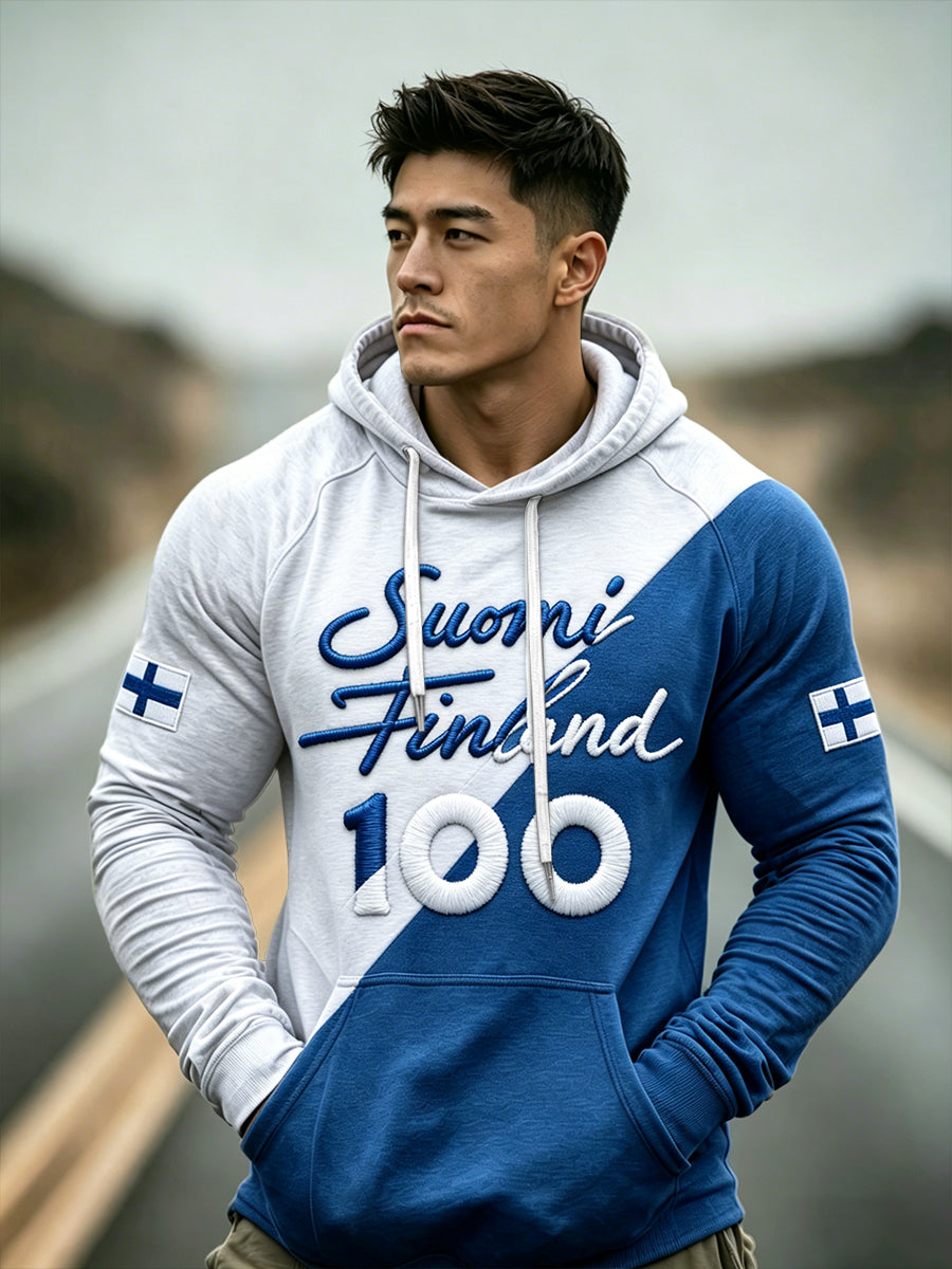 Mäns finska ”Suomi” Patchwork Skriv ut drop-skålad tröj