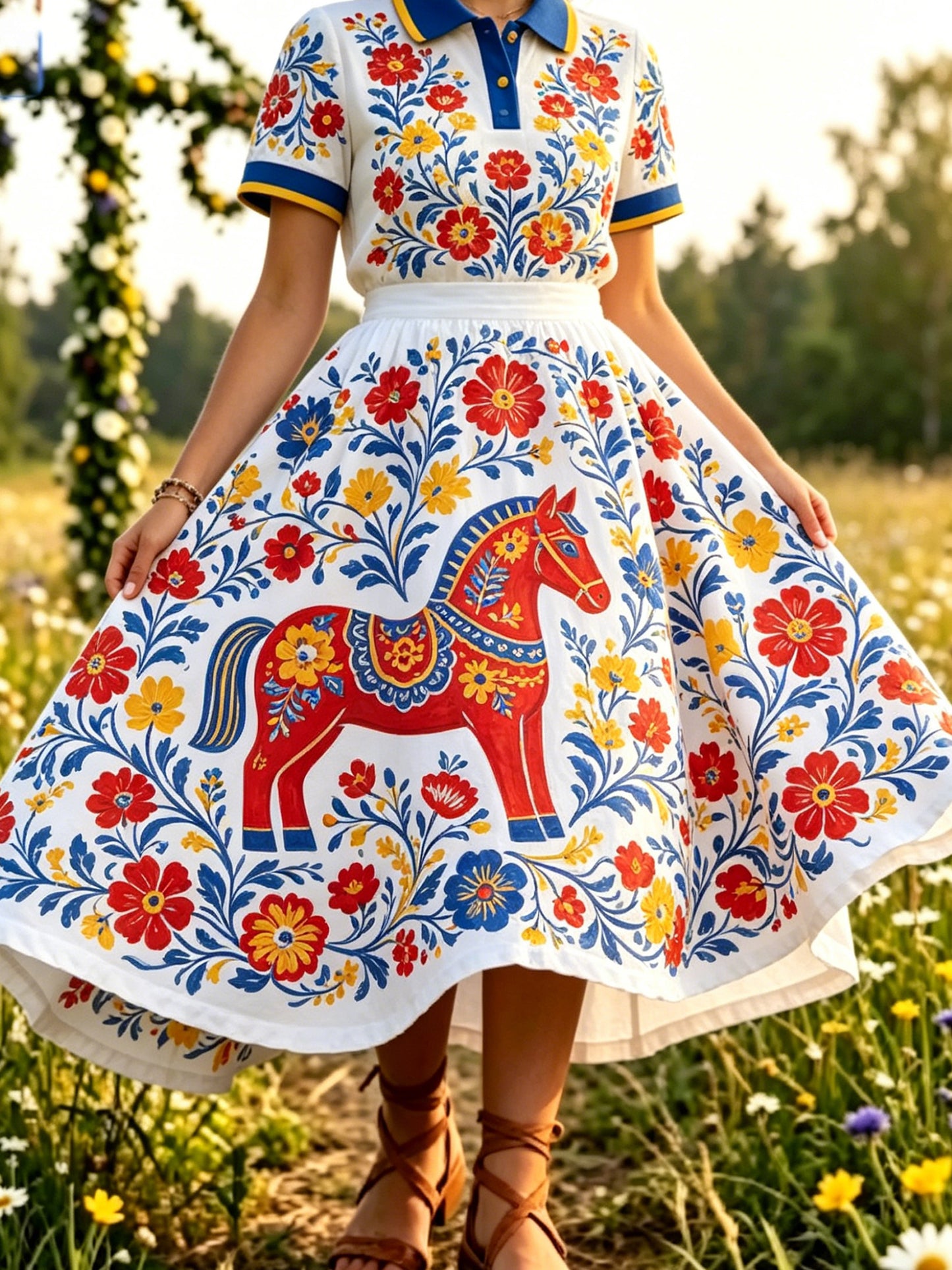 Damer Svensk midsommarfest konsttryck kjol