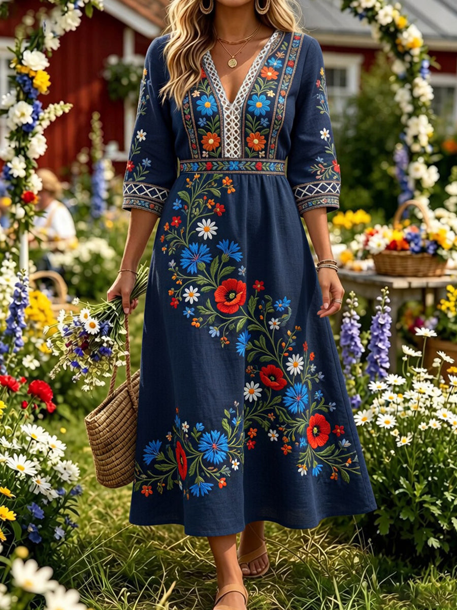 Retro midsommarfest konsttryck avslappnad klänning
