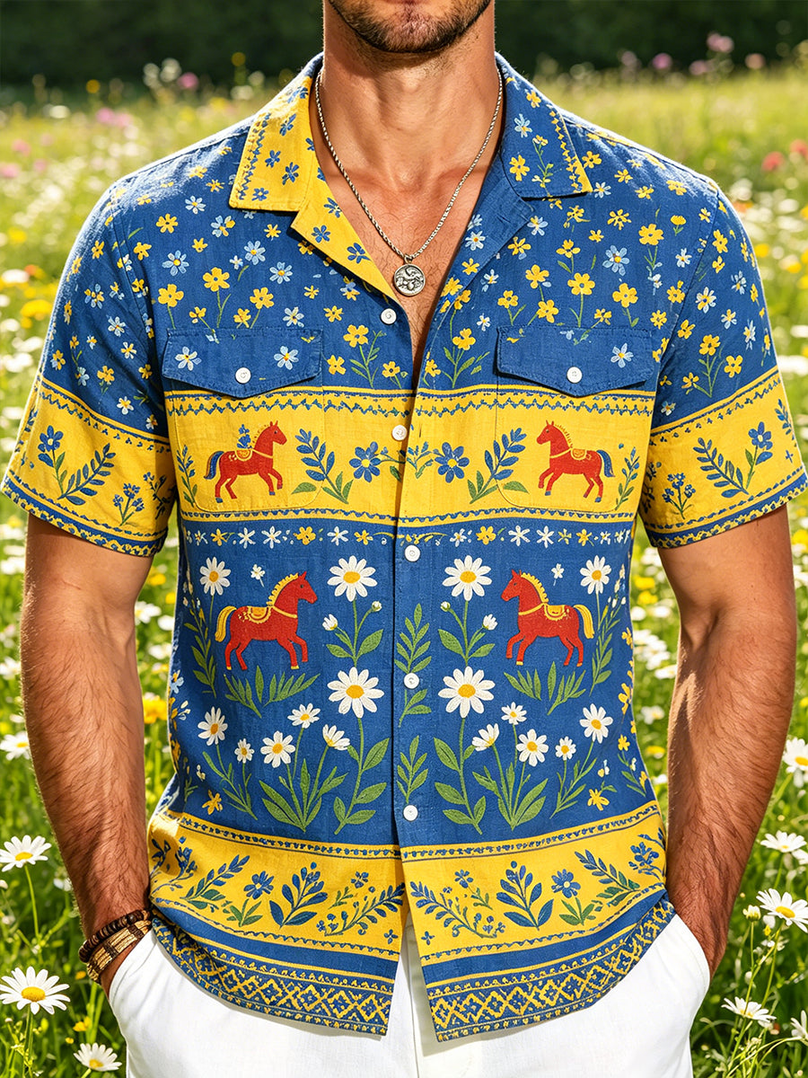 Herrskjorta med midsommarblommönster