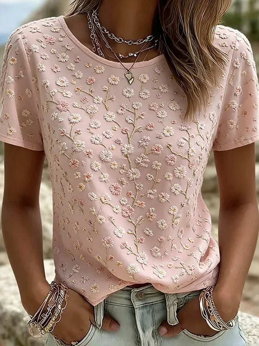 Dams vintage blommig konsttryckt casual topp