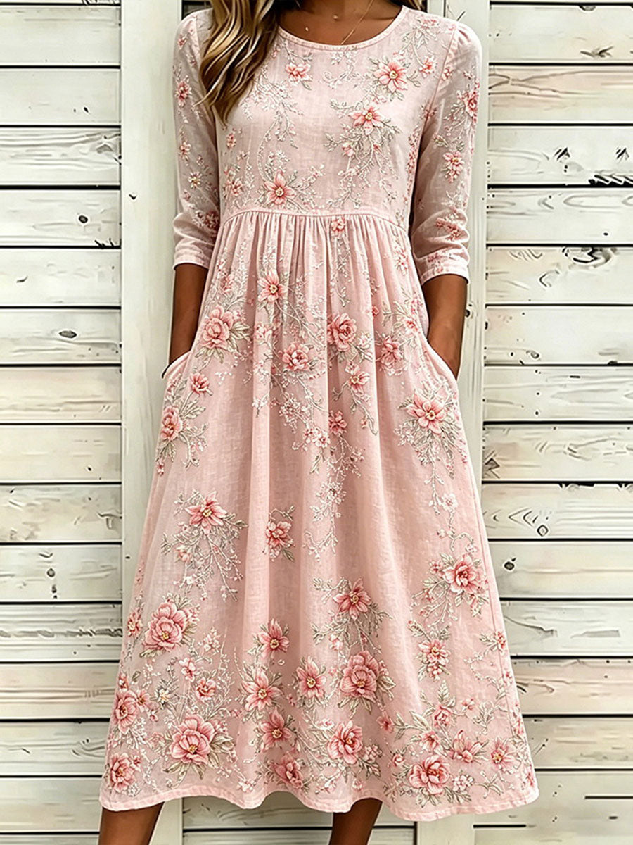 Dams klänning med blommönster, ledig stil