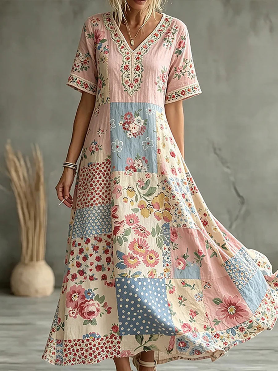 Dams klänning med blommönster, ledig stil
