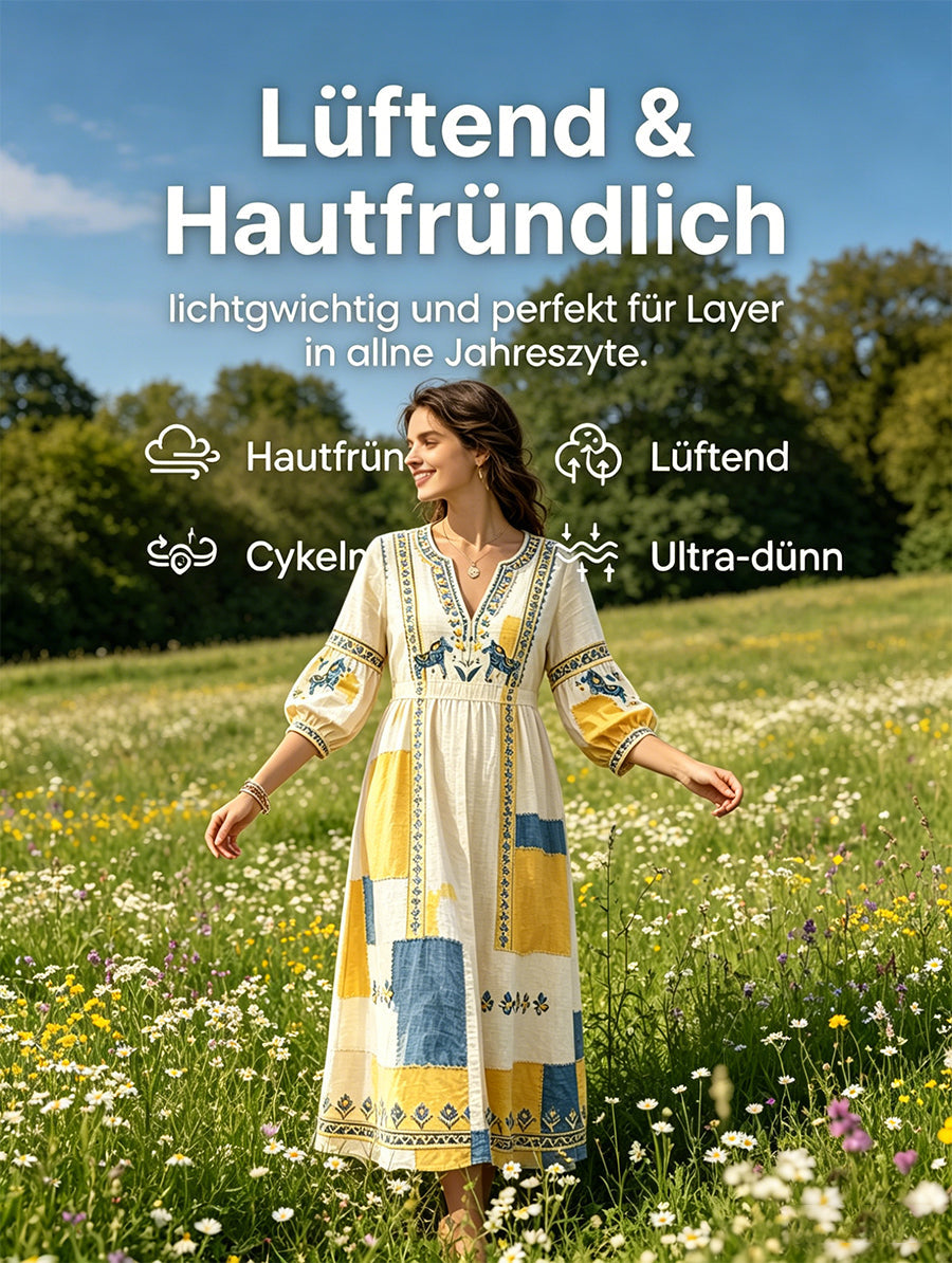 Kvinnors svenska midsommar Dala Häst Patchwork Skriv ut Casual V-hals klänning