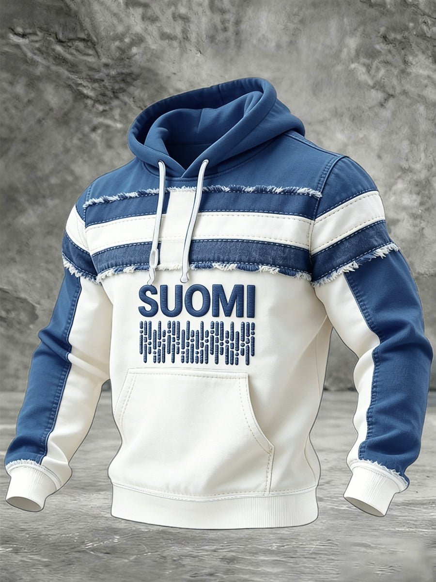Herrens Finland Suomi 3D Patchwork Print Casual Hooded Sweatshirt