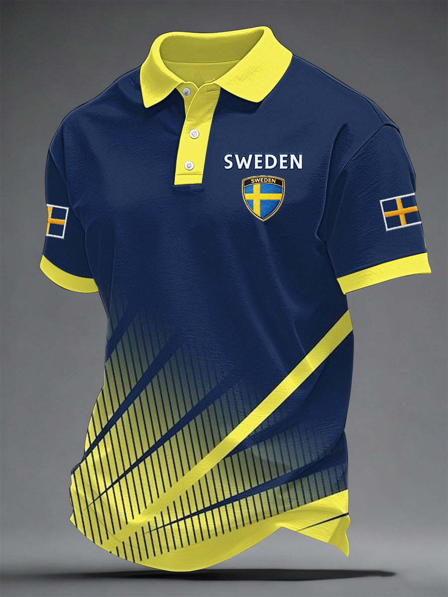 Mäns svensk fotboll Print Casual Topp