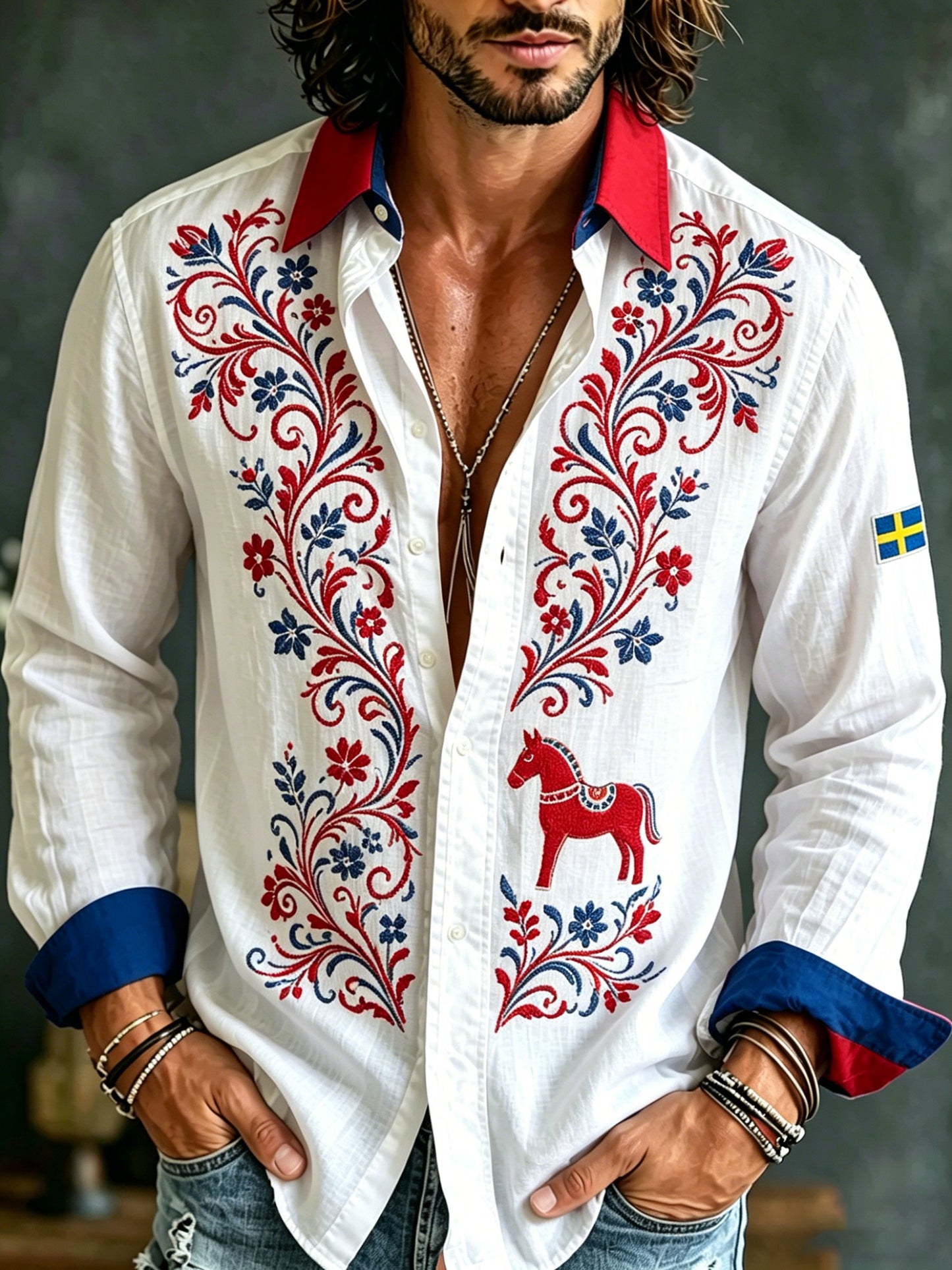 Herrtröja med konsttryck till minne av Sveriges nationaldag, långärmad